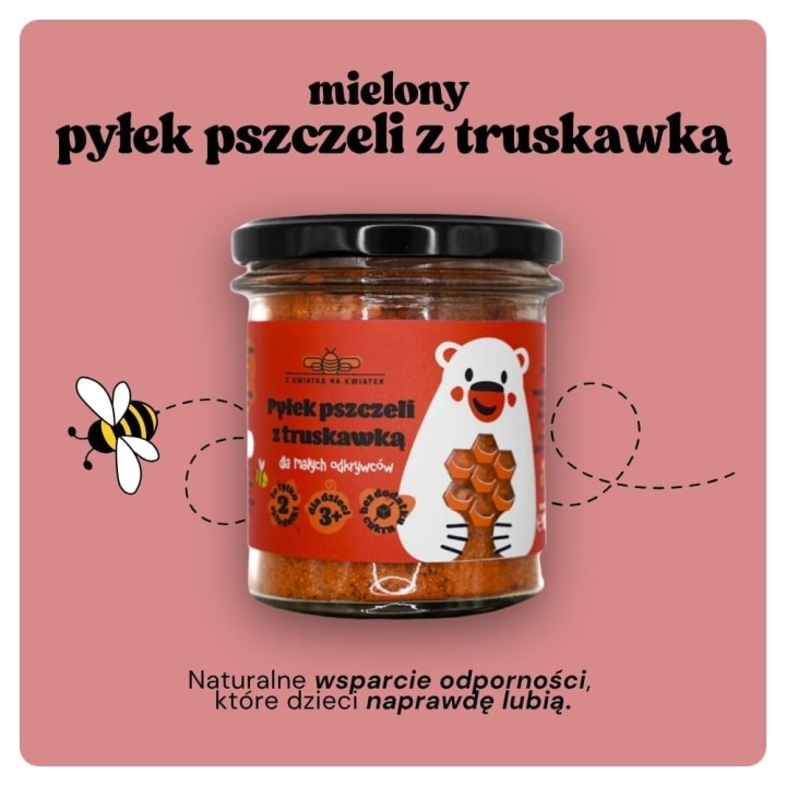 Pyłek pszczeli dla dzieci z truskawką